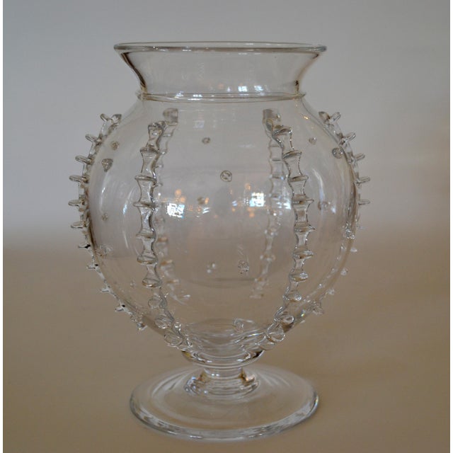 European Modern Signed Juliska Blown Glass Flower Footed Vase Czech Republic Chairish