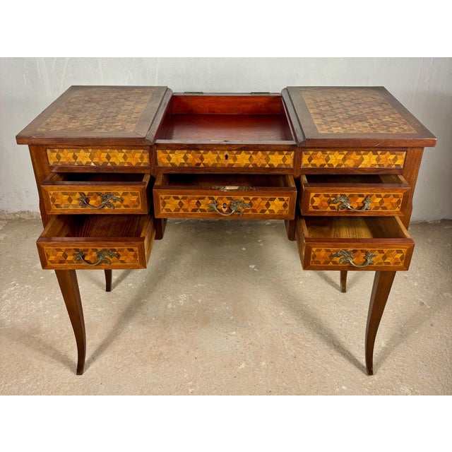 20th Century Spanish Marquetry Vanity Desk with Drop Leaves For Sale - Image 10 of 18