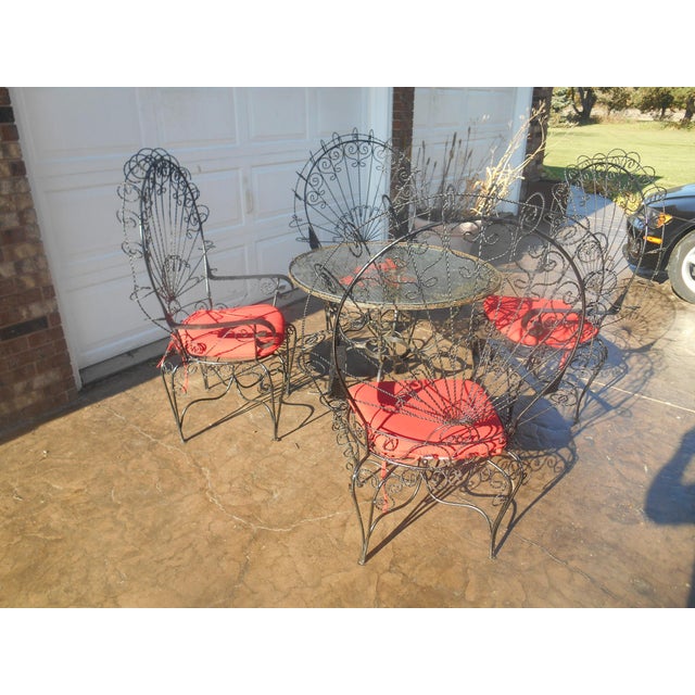 Vintage 195060's Twisted Wrought Iron Peacock Patio Set Attributed to