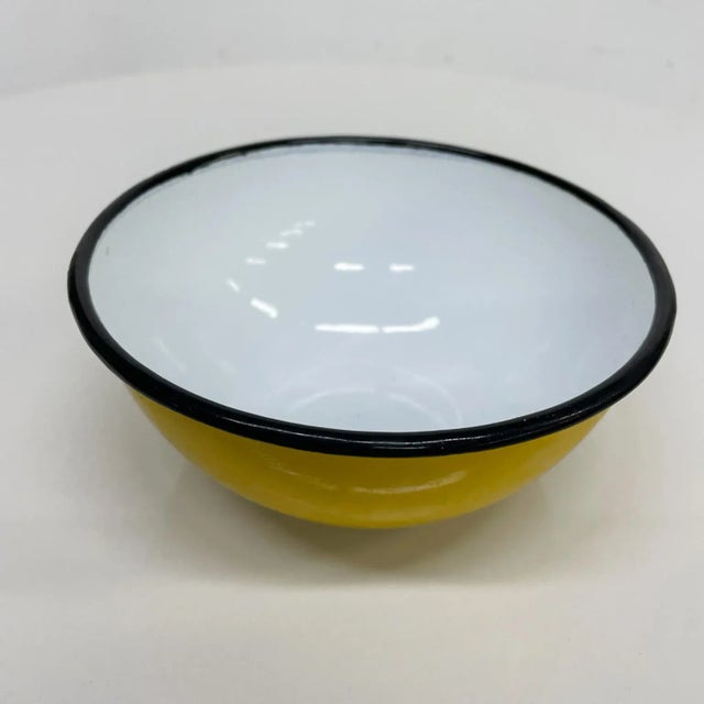 Mid-Century Modern 1970s Yellow White & Black Modern Poland Huta Silesia Enamelware Bowl For Sale - Image 3 of 7
