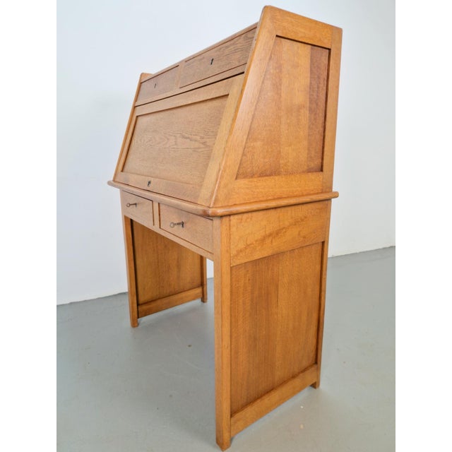 Wood Art Deco Arts & Crafts Secretary in Natural Oak, 1930s For Sale - Image 7 of 15
