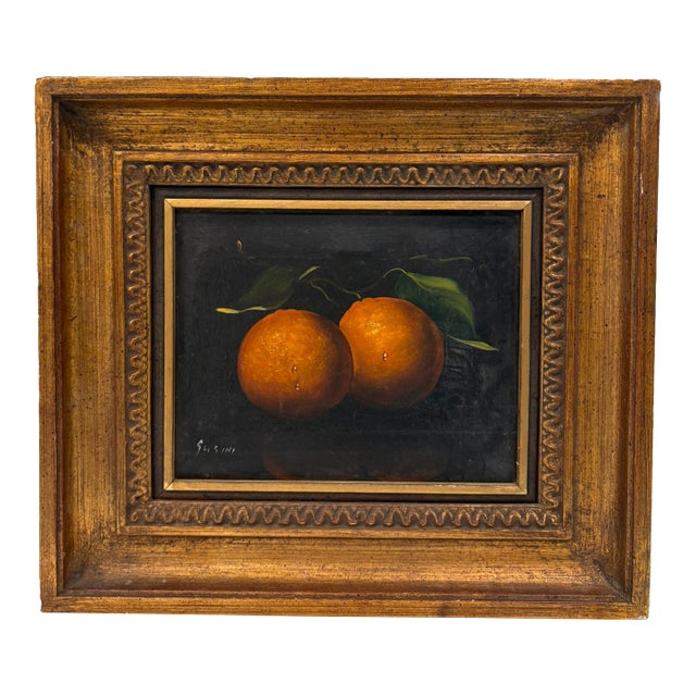Still Life Vintage Oil Painting of Oranges in Gilt Wood Frame For Sale