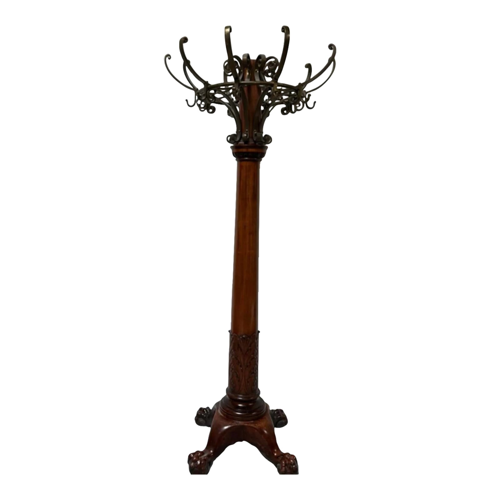 Antique Mahogany Carved Wooden Claw Footed Coat Rack From Mission Inn ...