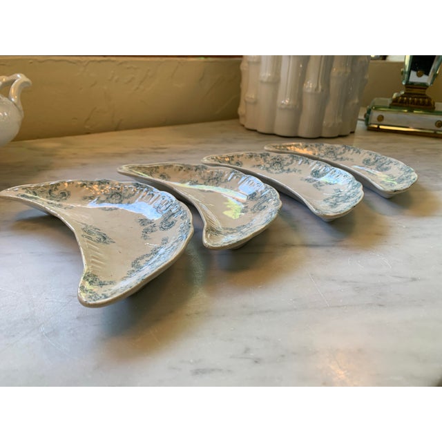 Shabby Chic Antique English Teal Transferware Bone Dishes - Set of 4 For Sale - Image 3 of 16