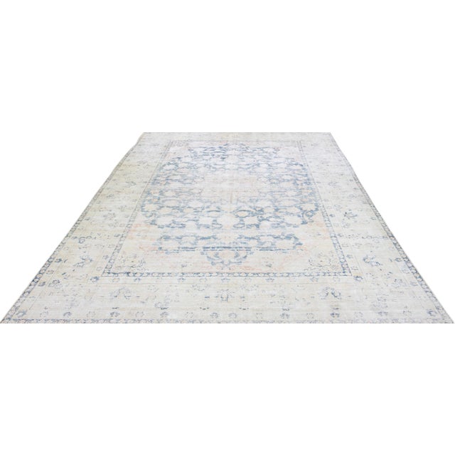 Persian Blue Vintage Persian Tabriz Handmade Wool Rug With Medallion Motif For Sale - Image 3 of 7