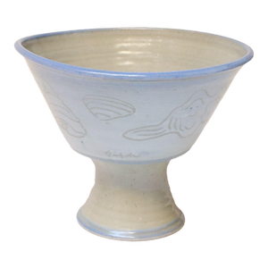 Vintage Incised Studio Pottery Compote Vase With Shell Motif by Deanna Nichols