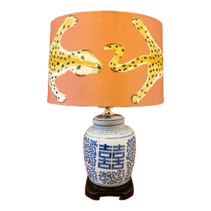 Vintage Double Happiness Ginger Jar Lamp W/ Dana Gibson Shade