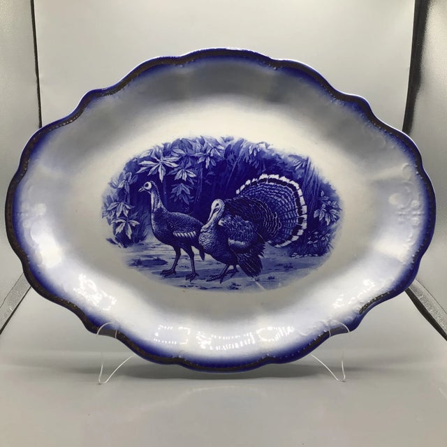 Flow Blue Wild Turkey Platter Made by George S. Harker and Company For Sale - Image 13 of 13