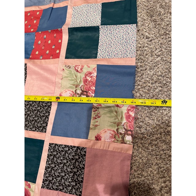 Shabby Chic Vintage Multi-Color Pink Queen Quilt Top For Sale - Image 3 of 11