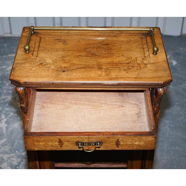 Brown Victorian Pier Glazed Inlaid Walnut Marquetry Music Cabinet, 19th Century For Sale - Image 8 of 18