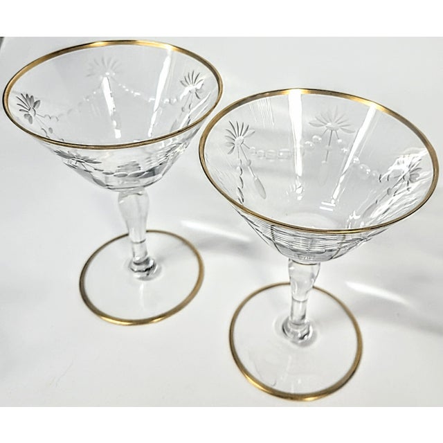 Mid 20th Century Vintage Art Nouveau Cut Crystal Art Nouveau Champagne Coupes - a Pair For Sale - Image 5 of 11