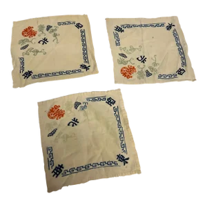 1970s Set of 3 Decorative Linen Napkins