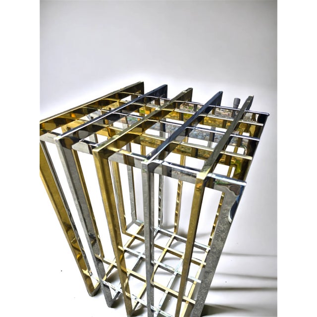 1970s Pierre Cardin Geometric Chrome & Brass Cage Dining Table For Sale - Image 10 of 11
