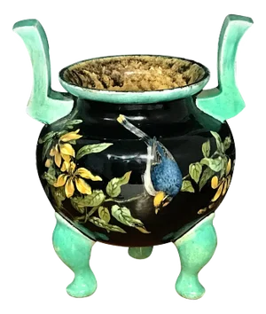 French Majolica Japonisme Vase, Attributed to Theodore Deck