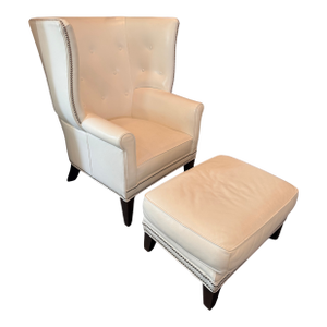White Leather Wing Chair and Ottoman