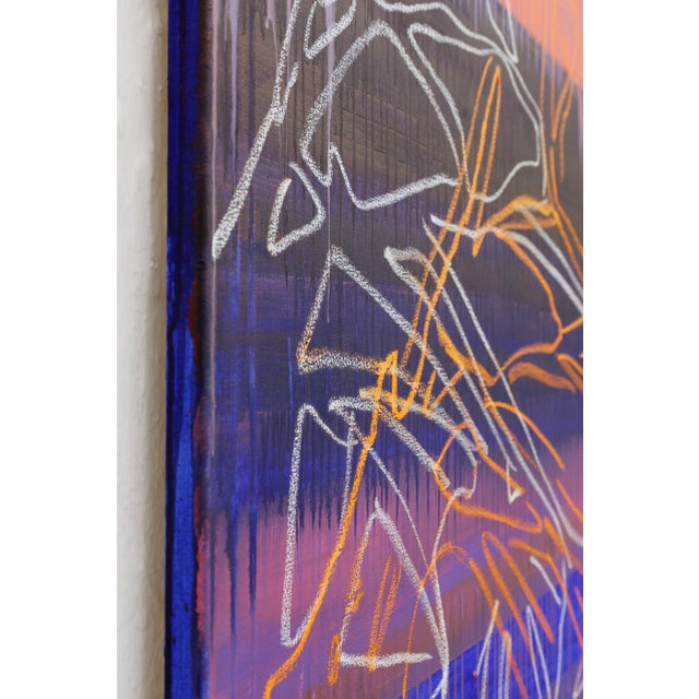 2020s "Monstera Double Shadows Blue Orange" - Large Original Acrylic Painting by Simon Findlay For Sale - Image 5 of 18