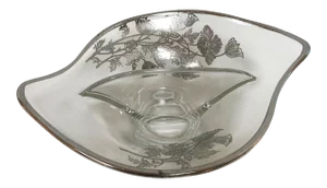 1960's Silver Overlay Glass Divided Candy Dish