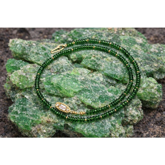 Metal Vintage 14k Gold Tsavorite Bead Choker Necklace, 65 Carats, 16.5" For Sale - Image 7 of 7
