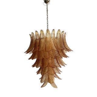 Large Italian Amber Murano Glass Felci Chandelier, 1990 For Sale