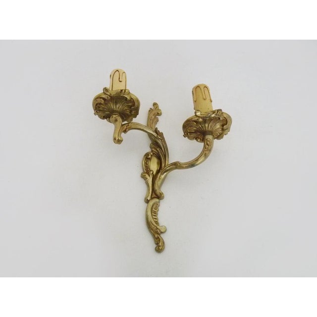 Metal One Double-Light Bronze Wall Sconce with Acanthus Leaf Motif, 1950s For Sale - Image 7 of 10