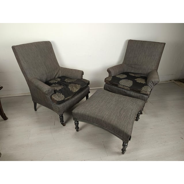 Gray Napoleon III Duchess Brisé Armchairs , Set of 3 For Sale - Image 8 of 18