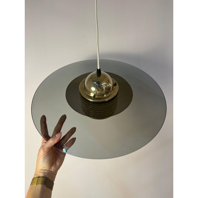 Gold Pendant Lamp in Smoked Glass and Brass by Jan Eskil Eskilsson for Belid For Sale - Image 8 of 11