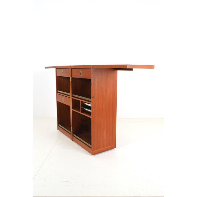 Black Teak Folding Captains Bar Cabinet with Flip-Top Counter by Reno Wahl Iversen for Dyrlund, 1960s For Sale - Image 8 of 18