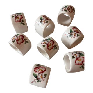 Vintage Hand Painted Ceramic Napkin Rings/Holders - Set of 8 For Sale