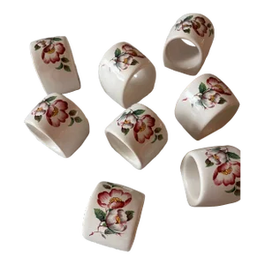 Vintage Hand Painted Ceramic Napkin Rings/Holders - Set of 8