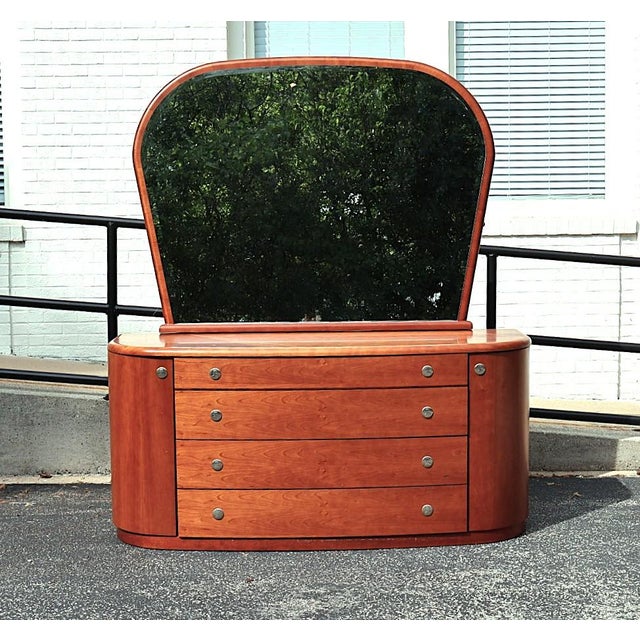1990s Doimo Italian Modern Curved Cherry Credenza Dresser With Mirror For Sale - Image 9 of 9