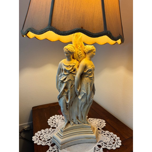 RARE 45” Vintage Hollywood Regency Lamp-Three Graces Statue Base. NO SHADE Elegant table lamp w three way switch. Ca....