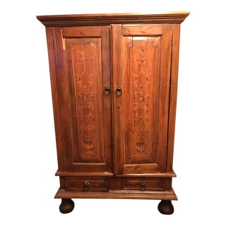 Antique Inlaid Wood Teak Armoire For Sale