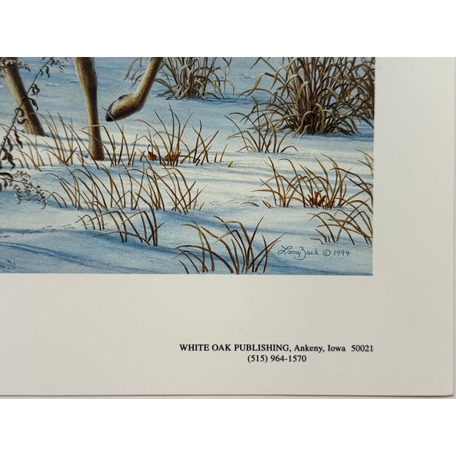 Art Deco 1990s Winter Sunrise - Whitetail Deer Larry Zach Deer in a Snowy Forest Signed Print For Sale - Image 3 of 4