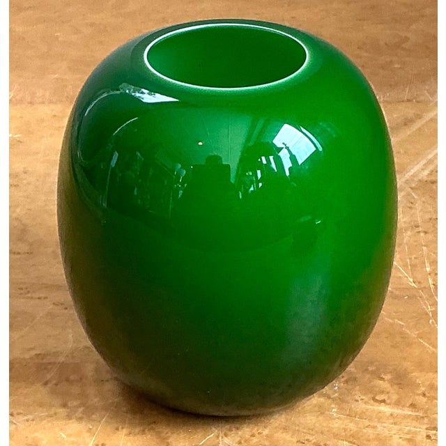 Vintage Signed Emerald Green Glass Vase For Sale - Image 11 of 15