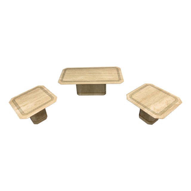 Vintage Travertine Coffee and Side Tables, 1980s, Set of 3 For Sale