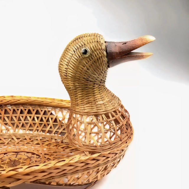Saffron Vintage Rattan Figurine Duck Basket For Sale - Image 8 of 13