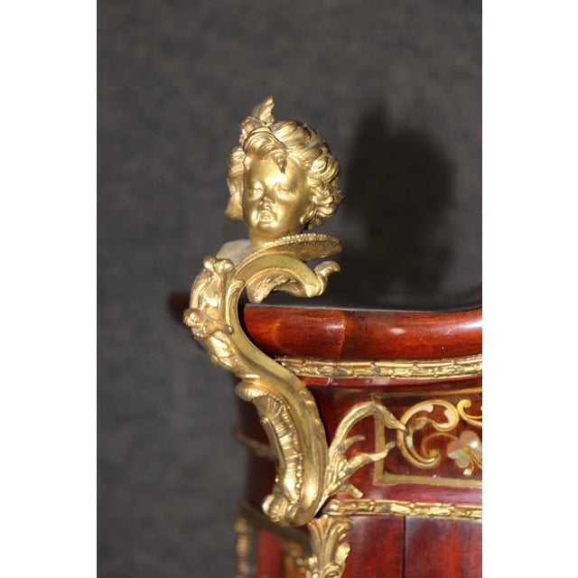 Late 19th Century Signed J.Groschkus Abalone & Mother of Pearl Figural Bronze Bowed Glass Vitrine For Sale - Image 15 of 17