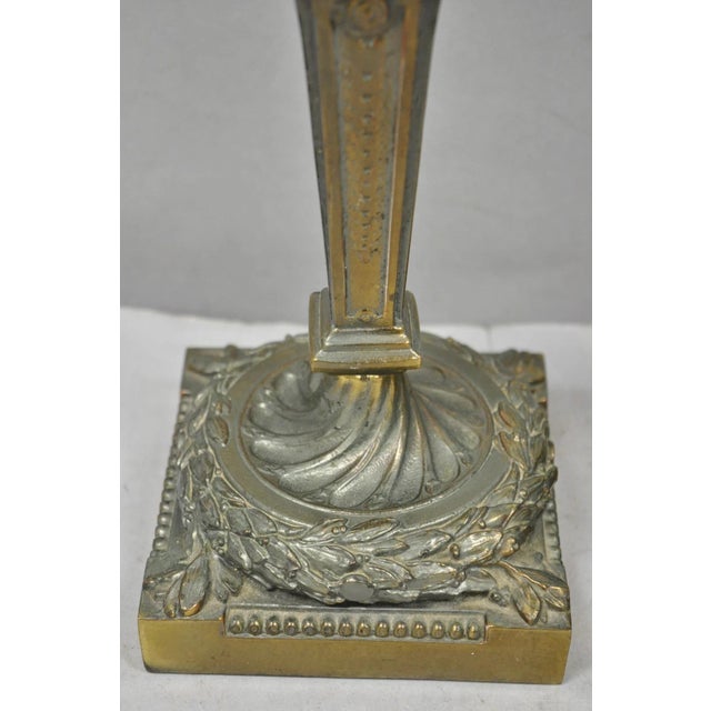 Gold Vintage French Renaissance Brass Cherub Putti Column Cream Glass Table Lamp Pair For Sale - Image 8 of 13