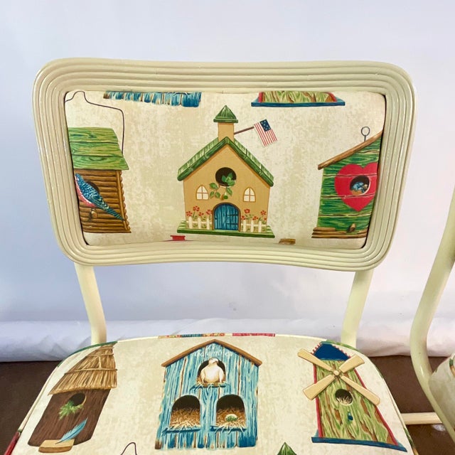 1980s Vintage Coastal Pencil Reed Backed & Tubular Dining Set, Reupholstered - 5 Piece Set For Sale - Image 10 of 11