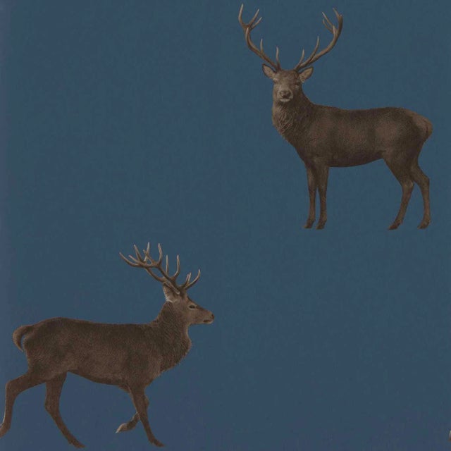 Sanderson Evesham Deer Wallpaper in Indigo - a Sample For Sale