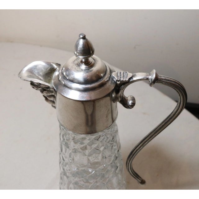 Metal 1930s Share Antique Ornate Figural English Silver Plated Pressed Glass Wine Claret Decanter For Sale - Image 7 of 11