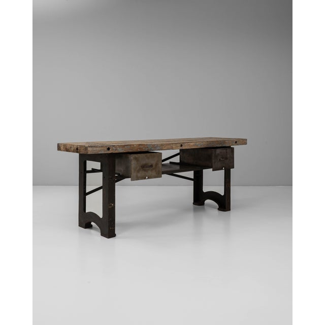 20th Century French Industrial Cast Iron Work Table with Wooden Top For Sale - Image 4 of 18