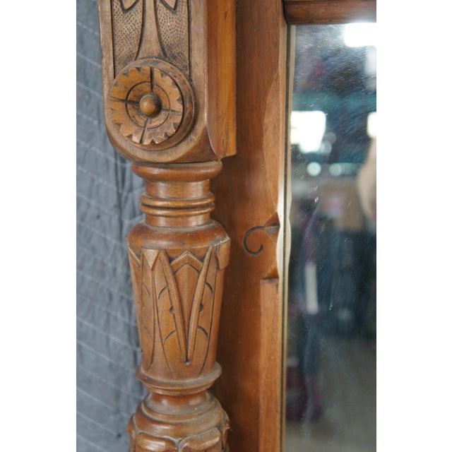 Brown Antique Victorian Renaissance Revival Walnut Burl Pier Over Mantel Wall Mirror For Sale - Image 8 of 15