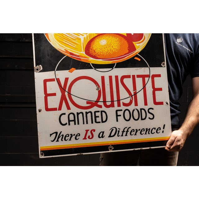 Vintage "Exquisite" Canned Foods SSP Advertising Sign For Sale - Image 4 of 9