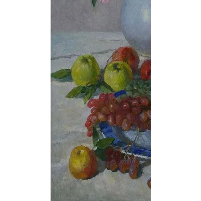 Vintage Still Life Oil Painting, Flowers and Fruit, 1960s Soviet Art 100-50 For Sale - Image 4 of 6