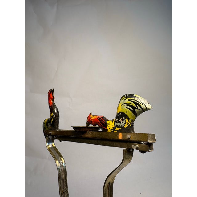 Gold Mid 20th Century Lithographed Tin "Pecking Roosters" Mechanical Pendulum Toy For Sale - Image 8 of 10