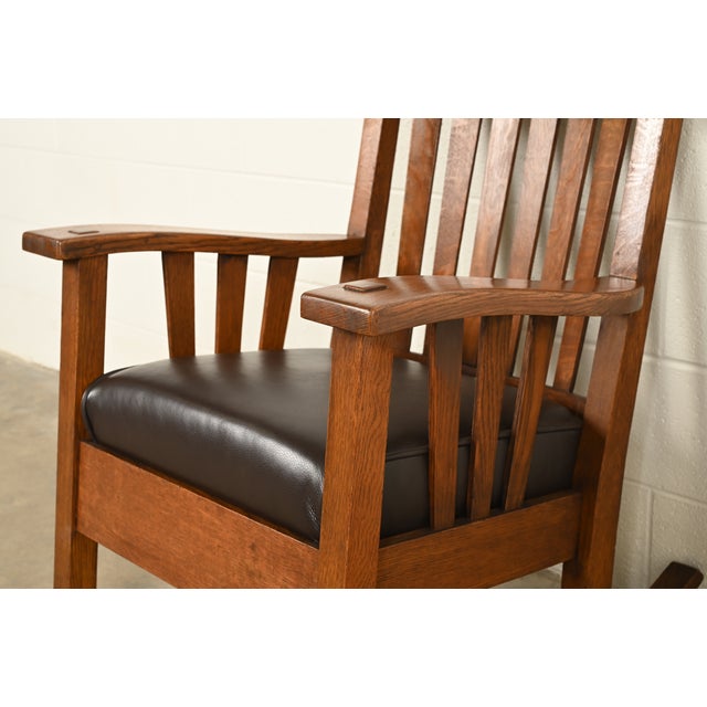Stickley Brothers Style Antique Mission Oak Arts & Crafts Rocking Chair, Circa 1910 For Sale - Image 9 of 13
