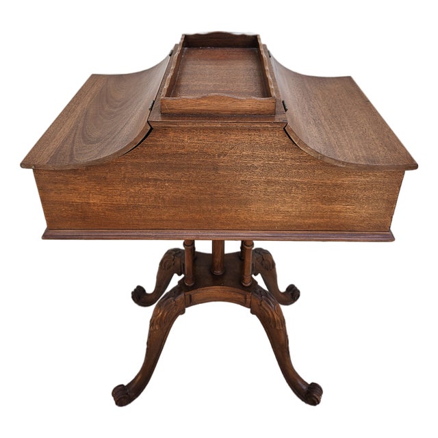 Mahogany Flip Top Side Table With Interior Storage For Sale