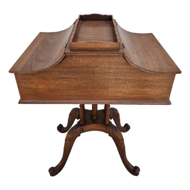 Mahogany Tea Poy Flip Top Side Table With Interior Storage For Sale