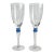 Vintage Champagne Flutes Etched Grape Design With Blue Stem Detail - Set of 2 For Sale